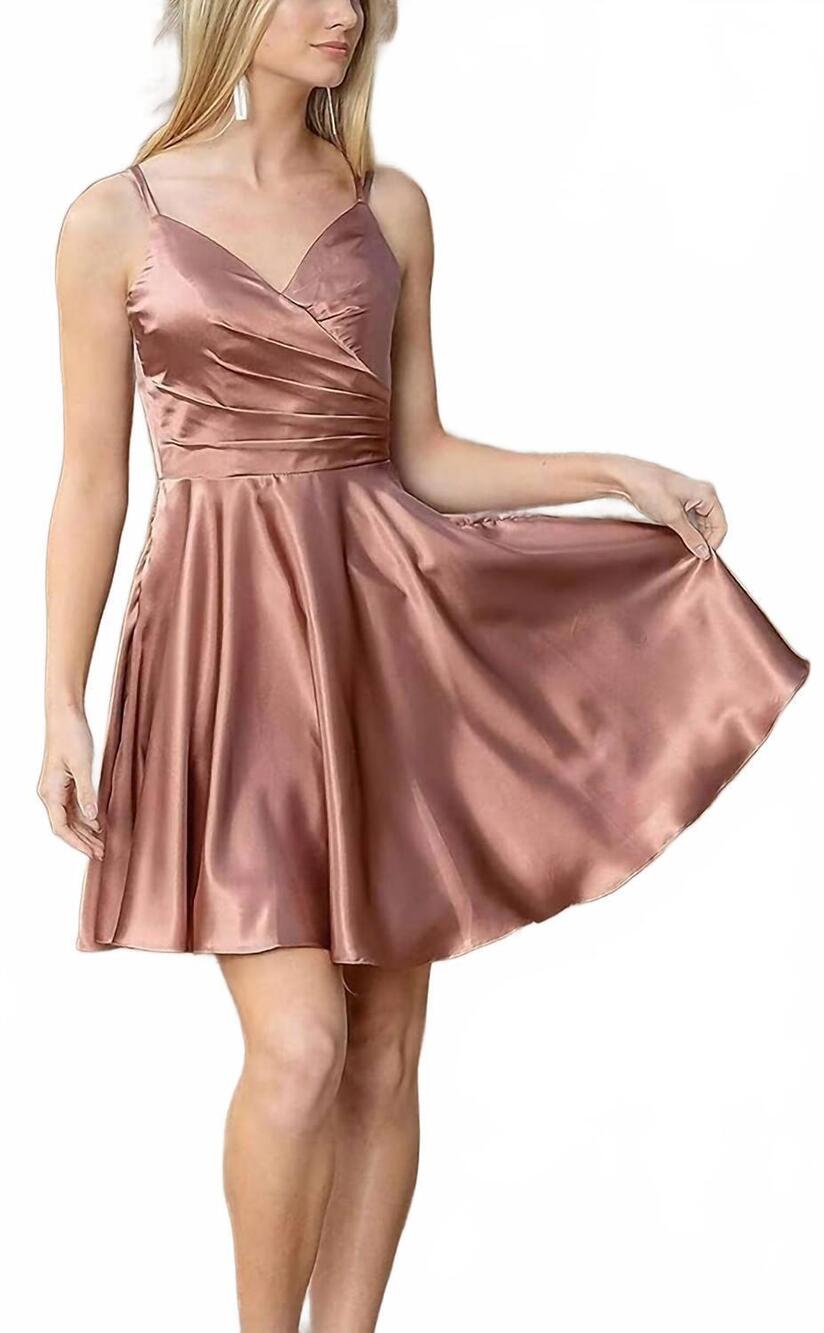 NEW DANCING QUEEN a-line spaghetti straps homecoming dress in rose
